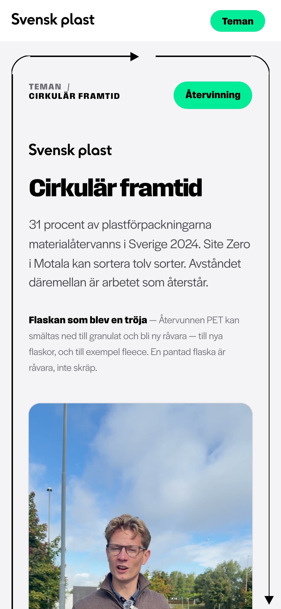 Cirkulär framtid på teman.svenskplast.se i mobilen