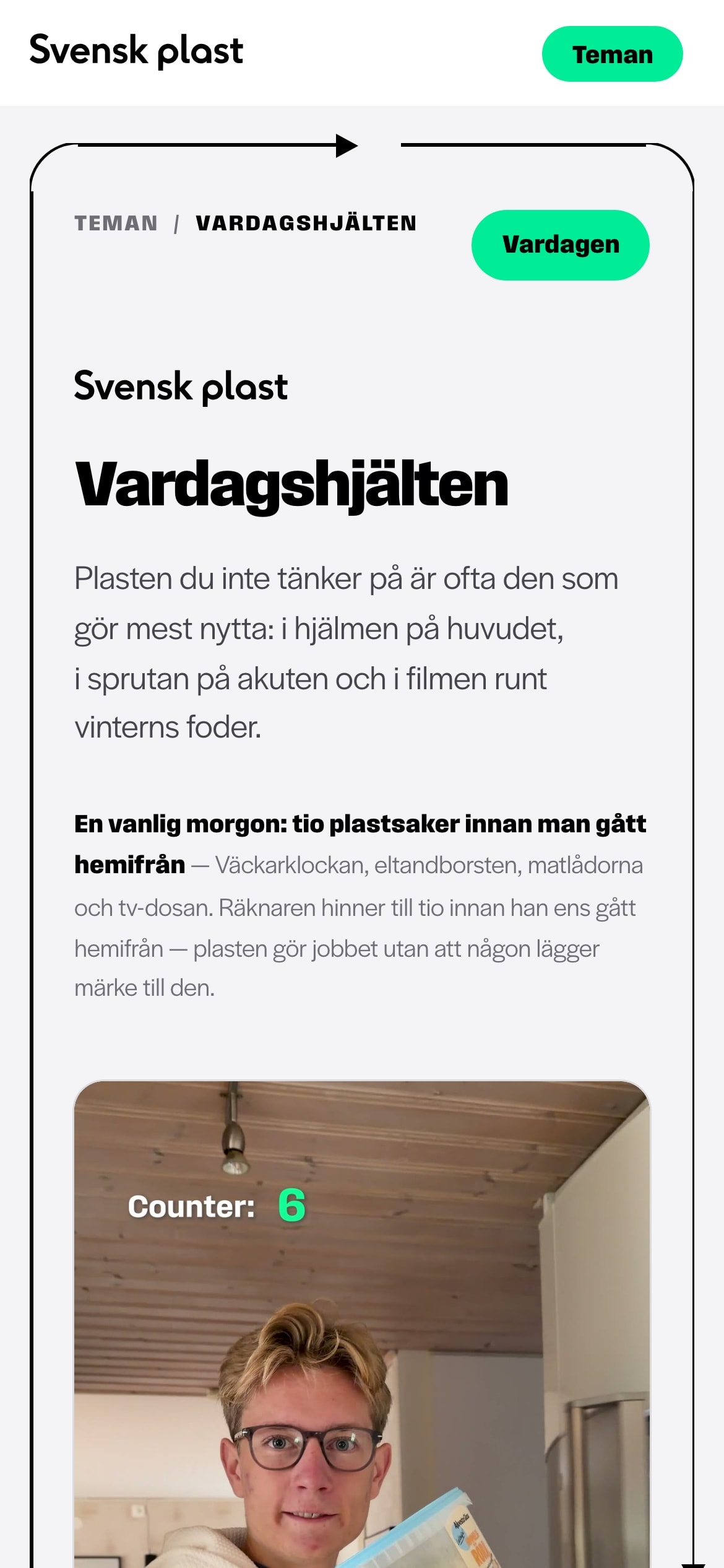 Vardagshjälten på teman.svenskplast.se i mobilen