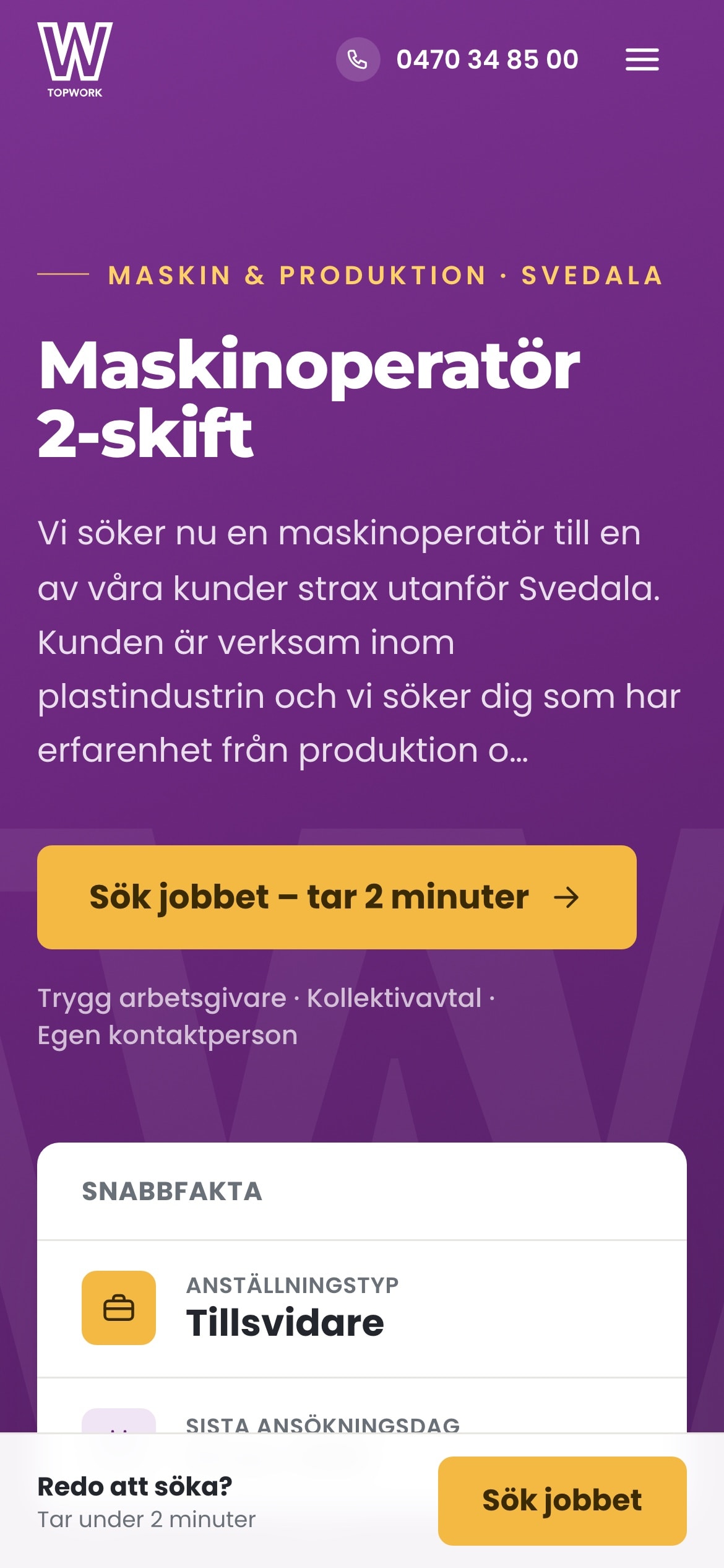 Ett jobb på jobb.topwork.se i mobilen